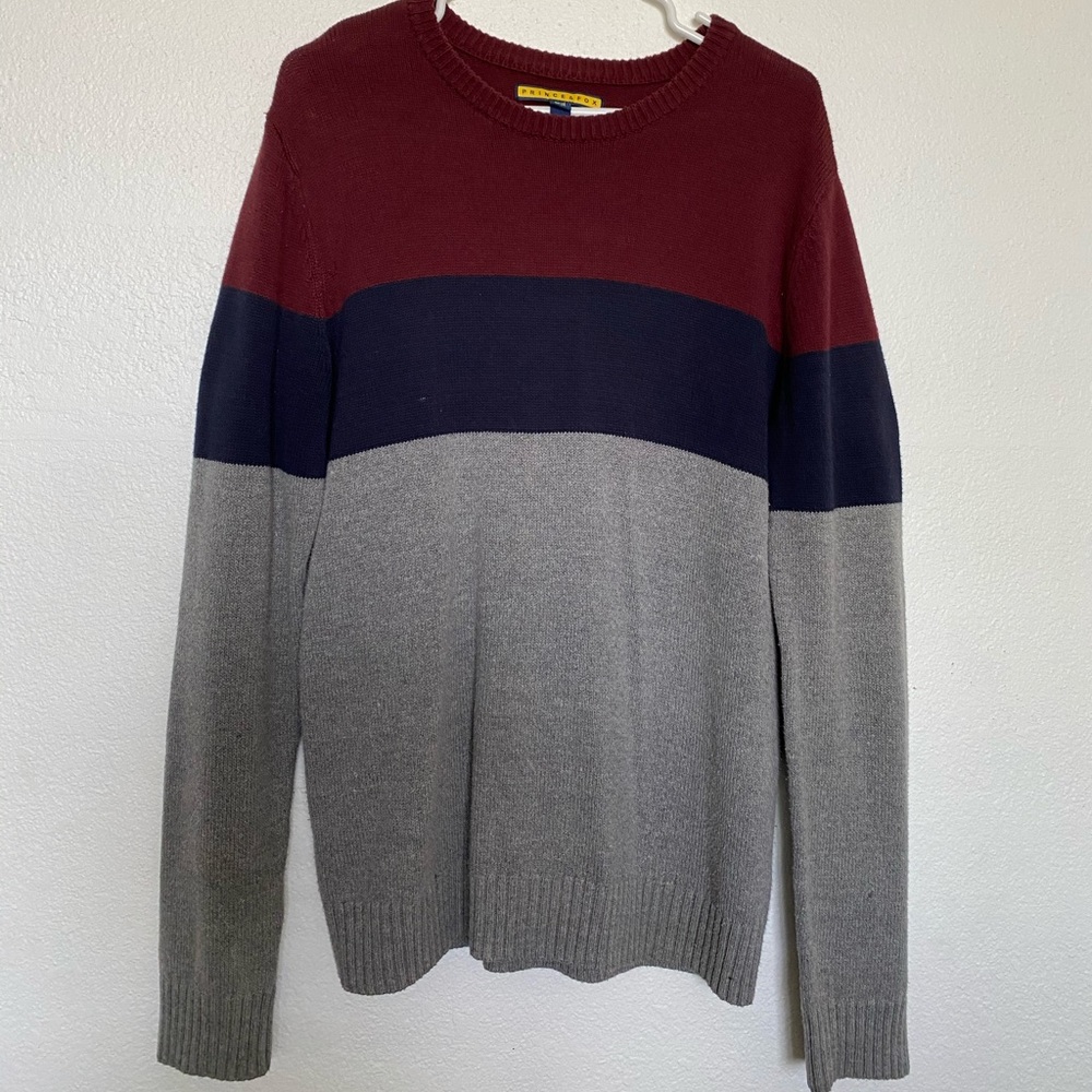 Red, Blue, Gray Crewneck Sweater